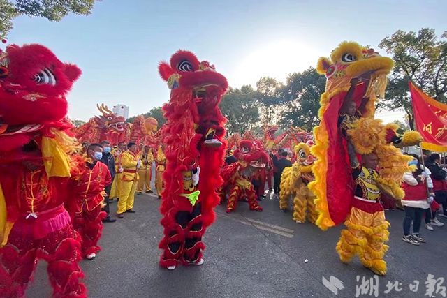 赤壁舞龙舞狮闹新春敲锣打鼓年味浓