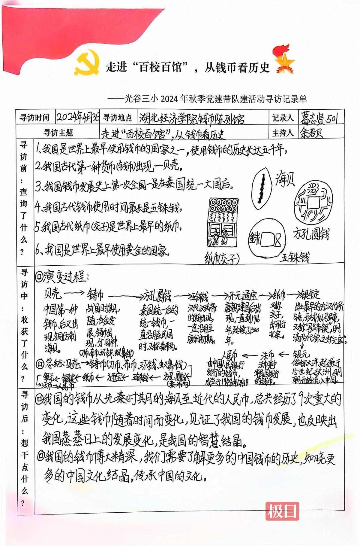 小学生拿着研学单走进"百校百馆,在"钱"中读历史