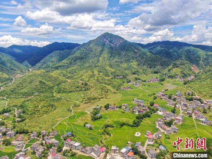 航拍江西遂川夏日乡村 山环水绕绿意盎然