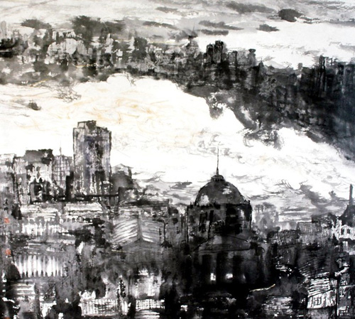 武汉画家李建刚用"都市水墨"画唤起对城市关注(图)